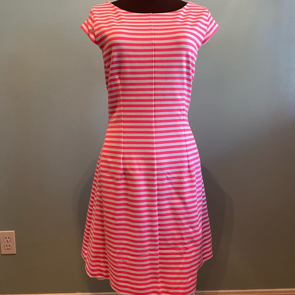 Lilly Pulitzer pink stripe cap sleeve dress XL LN